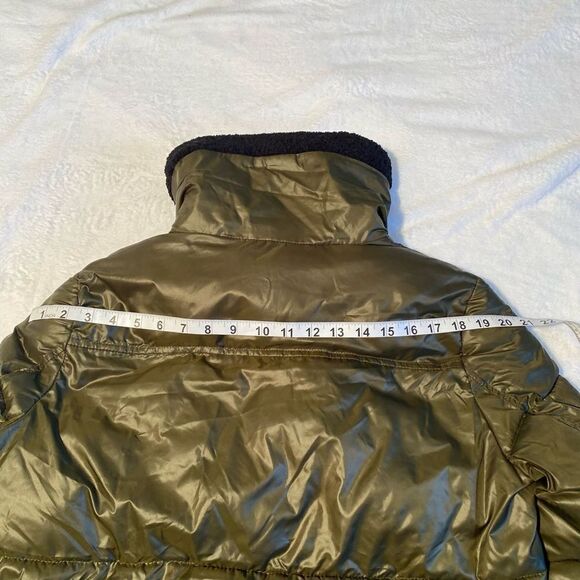 French Connection Puffer Jacket Coat Women's sz Medium Green/Black Faux Fur - Picture 6 of 16